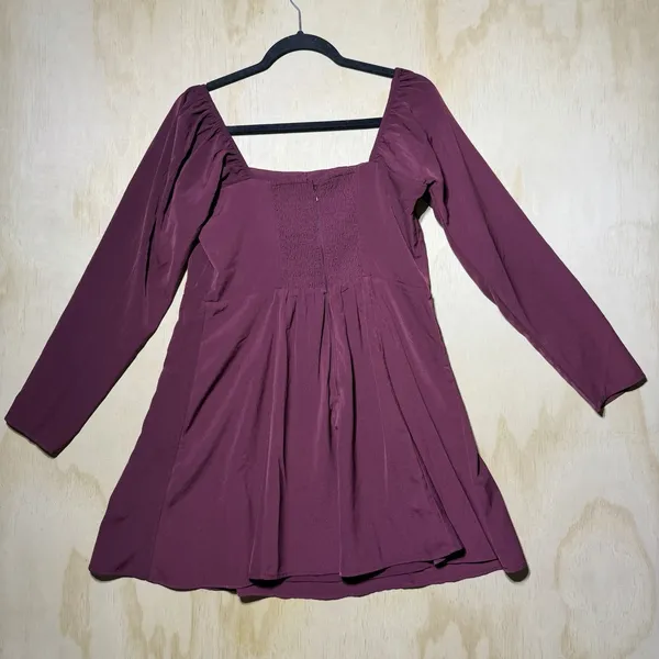 Abercrombie & Fitch Burgundy Babydoll Mini Dress Long‎ Sleeve Size L - Image 5