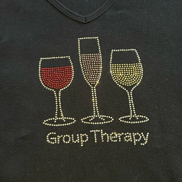 Chris’S Stuff Group Therapy Wine Glass Rhinestone Bar Drinking Tee - Image 4