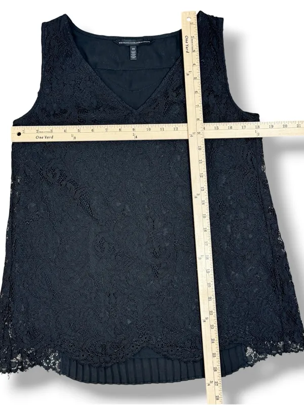 WHBM‎ Lace Front Pleated Chiffon Back Sleeveless Tank Top Black XS Coquette Goth - Image 11