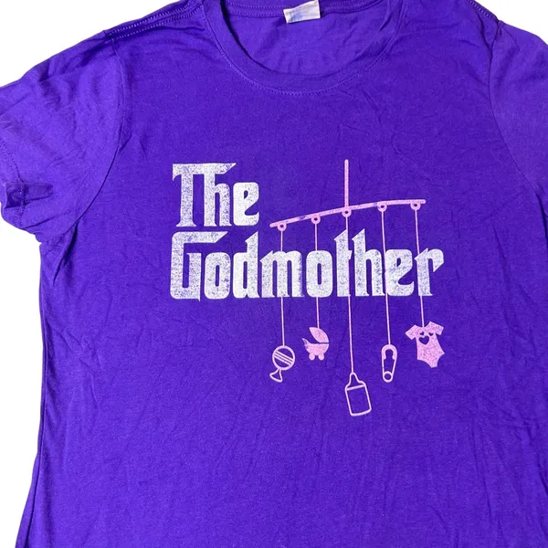 Gildan The Godmother T-Shirt Womens‎ S Purple Baby Shower Gift Graphic Tee - Image 3