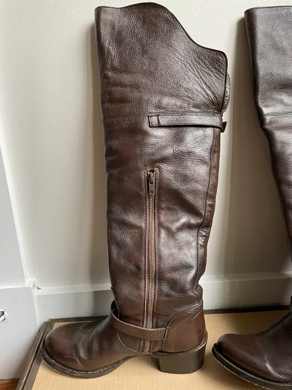 Stetson Bianca Over The Knee Brown Leather Zipper Fashion Riding Boots - Image 5