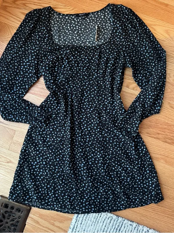 NWT Madewell Seamed Long Sleeve Mini Dress Ditsy Floral Black Size 8 - Image 3