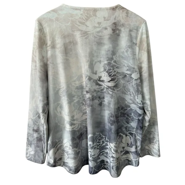 Soft Surroundings Womens Gray Floral Velour Corrina Half Zip Top‎ Shirt Sz Large - Image 2