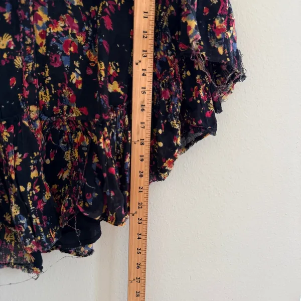 Free People Floral Gauze Cotton‎ Boho Peasant Top Oversized Ruffle Raw Sz Medium - Image 14