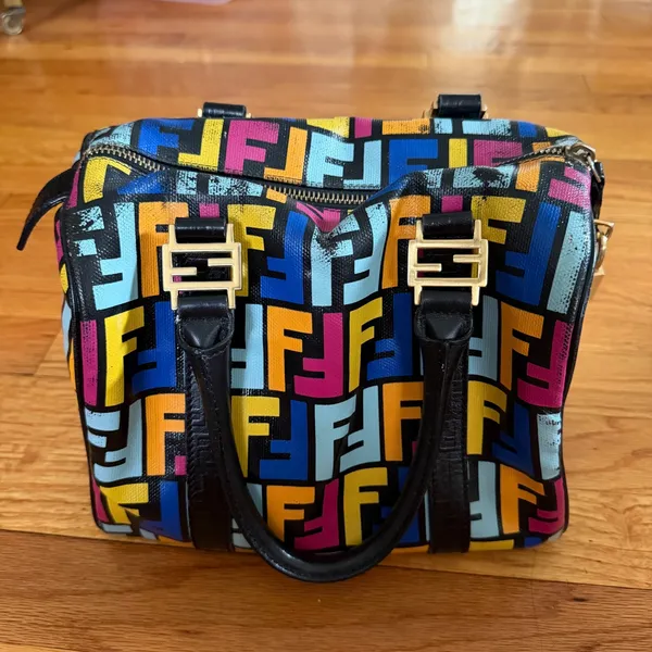 Fendi‎ Multicolor FF Zucca Boston Top Handle Satchel Bag with Lock & Keys - Image 7