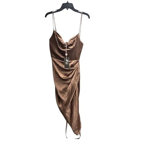 HOUSE OF CB Women Reva Satin Gathered Corset Dress Toffee Size Small $255 NEW - Image 4