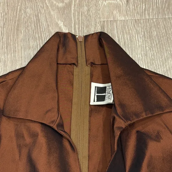 VTG 90s Tadashi Shoji Chocolate Brown Taffeta Faux Wrap Blouse Minimalist 10 - Image 3