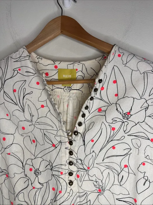Maeve Anthropologie Bethesda Flannel Floral Polka Dor Front Buttoned Blouse sz M - Image 4