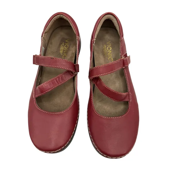 Vionic Judith Flat Mary Jane‎ Women 7 Red Burgundy Leather Orthaheel Support - Image 4