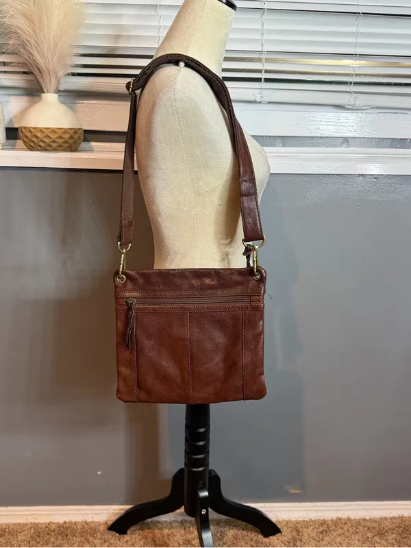 Fossil Sasha Brown Leather Crossbody Bag w Key Charm Vintage - Image 6