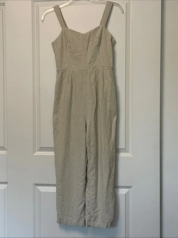 Old Navy Tan Linen Jumpsuit Medium - Image 3