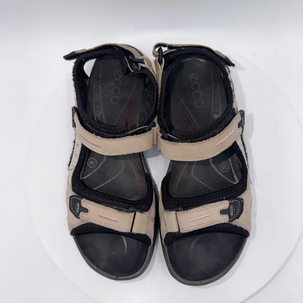 Ecco Yucatan Sandals Beige Black Nubuck Leather Hiking Walking Shoes Women 7-7.5 - Image 6