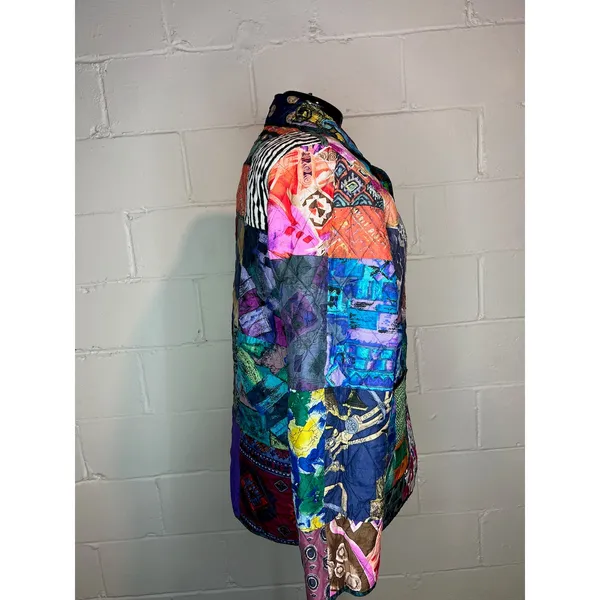 Jacket Quilted silk reversible bright green blue pink Size XL - Image 14