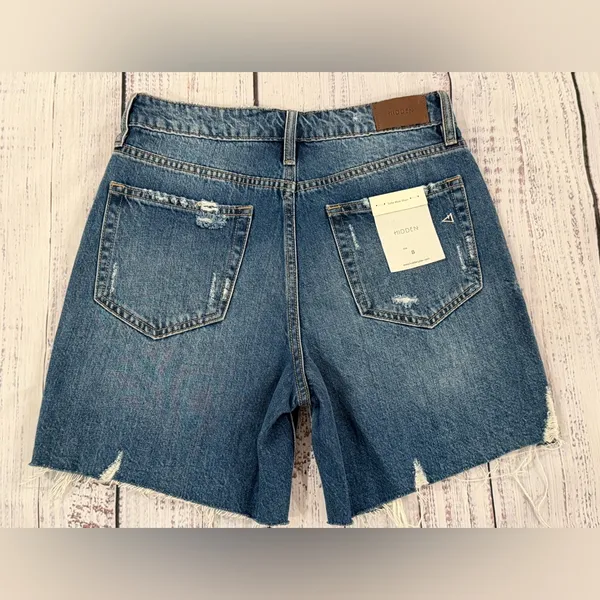 Hidden Jeans NWT Women's S. Sofie Mom Denim Shorts Blue Jean Distressed Raw Hem inv605 - Image 7