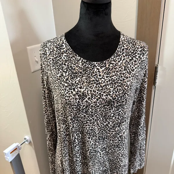 Old Navy Long Sleeve Stretchy Midi Dress Leopard Animal Print Black‎ White L - Image 2