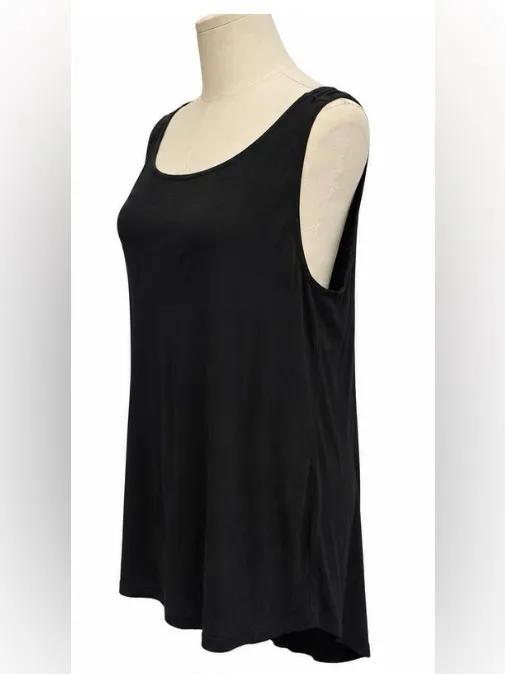 Eileen Fisher Black Sleeveless Viscose Stretch Hi-Low Tunic Top M - Image 2