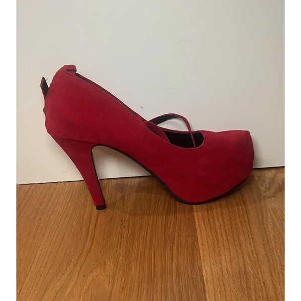 Mary Jane Platform Shoes Womens Size 7.5 Red Suede Ankle Strap Stiletto Pumps - Image 6