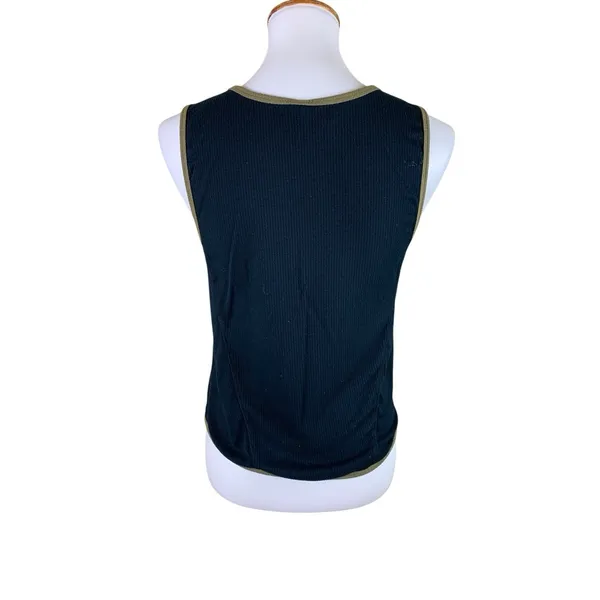 Daily Practice Black Olive Ribbed Sleeveless Tank Top‎ Contrast Trim Women's L - Image 2
