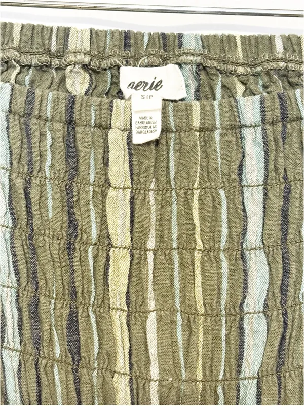 Aerie Strapless Smocked Linen Blend Green Jumpsuit size Small - Image 6
