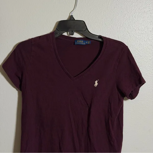Polo by‎ Ralph Lauren Women's Burgundy V-Neck Top Minimalist size M - Image 2