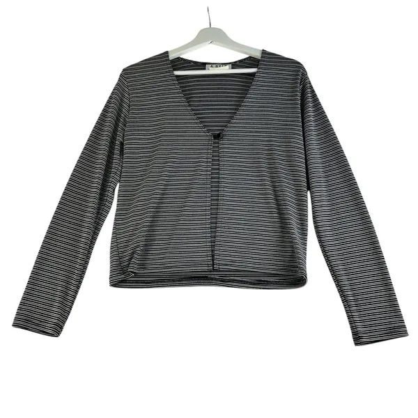 A Byer Vintage Y2K 90s Large Cardigan Single Button Metallic Striped Black White USA - Image 2