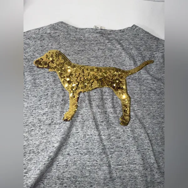 VICTORIAS SECRET PINK Shirt Rare Bling Big‎ Dog Campus Pocket Womens Size M Gray - Image 10