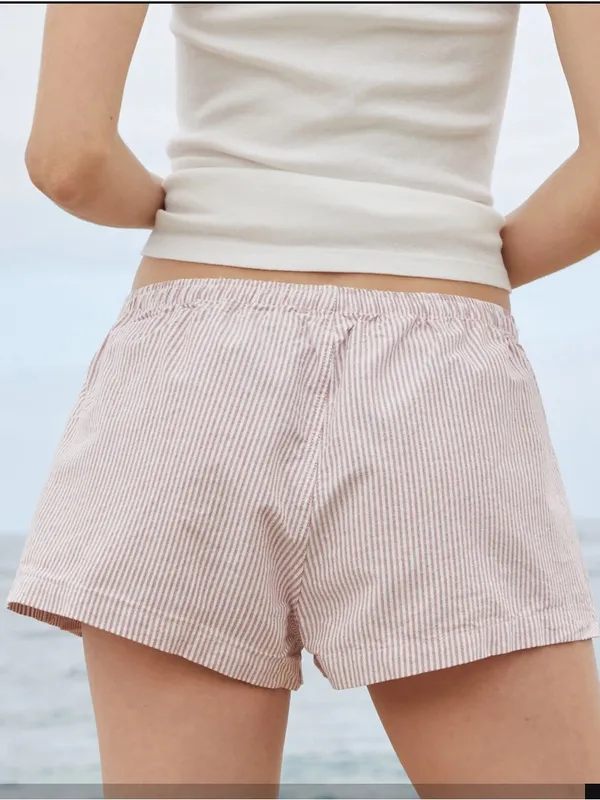 Brandy Melville Pink and White Striped Keira PJ Boxer Shorts - Image 4