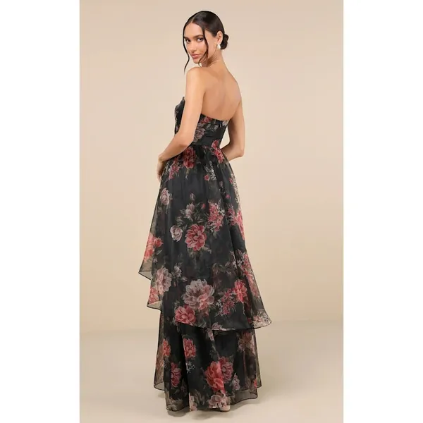 Lulus Truly Extraordinary Dress Women's Small Black Floral Organza Strapless NWT - Image 2