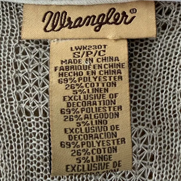 Wrangler sz S Fringe Gauzy Crochet Long Duster Vest Layering Cardigan Western - Image 4