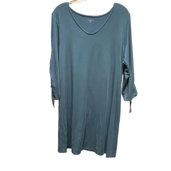 Garnet Hill size L Tencel Lyocell spandex ruched sleeves dress. - Image 2