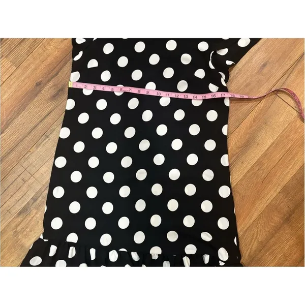 Black White Polka Dot Ruffle Hem Dress Size Medium Retro Chic Mini Dress M - Image 5