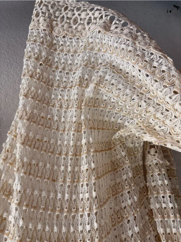 Solitaire Swim by Anthropologie Cream Crochet Swim Coverup Y2k Vintage Gold Shimmer M - Image 4