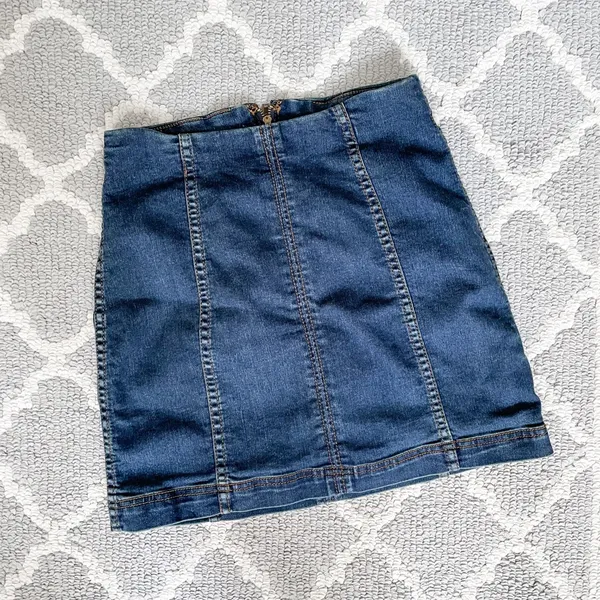 Free people dark denim wash modern femme mini jean skirt - Image 3