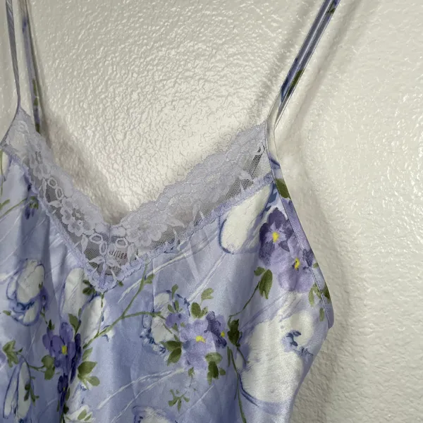 Gilligan & OMalley Floral Satin Slip Nightgown Dress Lace Trim Small - Image 4