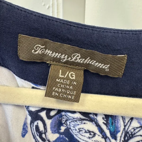 Tommy Bahama Paisley Stripe Sleeveless V-Neck Shift Midi Dress Large Blue White - Image 6