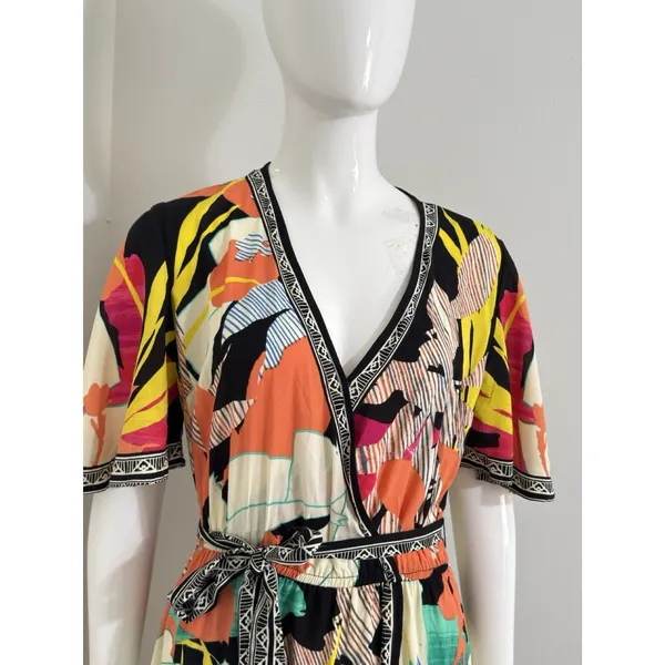 Flying Tomato Tropical Floral High Low Hem Midi Dress Plunge Neckline Size M - Image 4