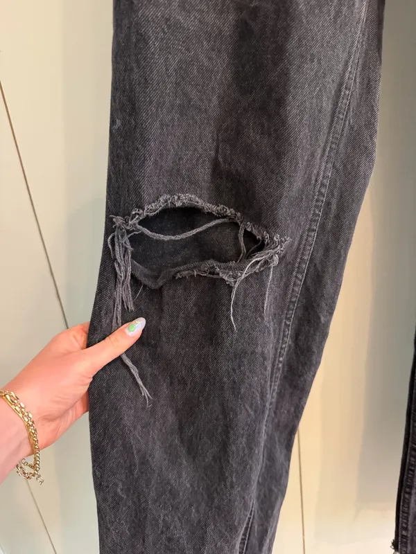 Zara Washed Black Raw Hem Flared Leg Jeans Denim Pants Distressed - Image 7