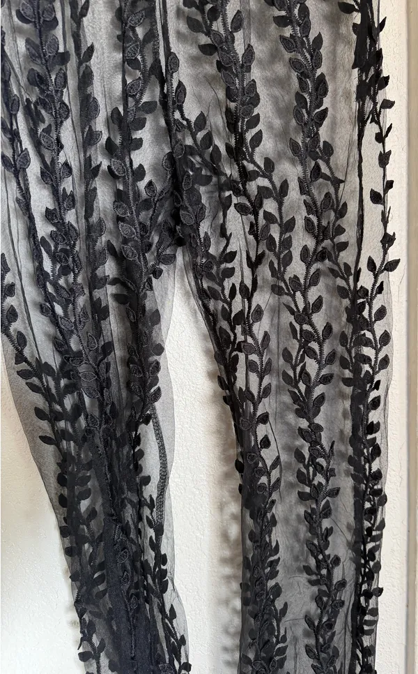Black Woven Sheer Lace Pants Pretty Little Thing Flared - Image 3