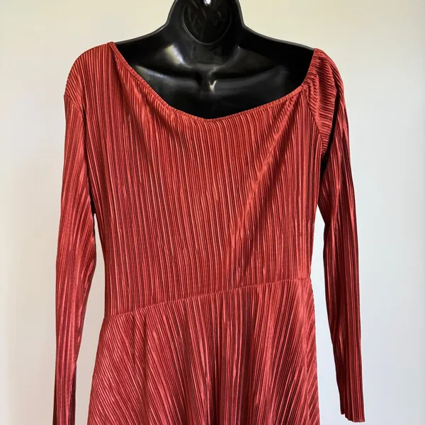 ASOS Boho Relaxed Witchy MobWife Lagenlook Plisse Asymmetric Dress‎ 10 Rust Red - Image 7