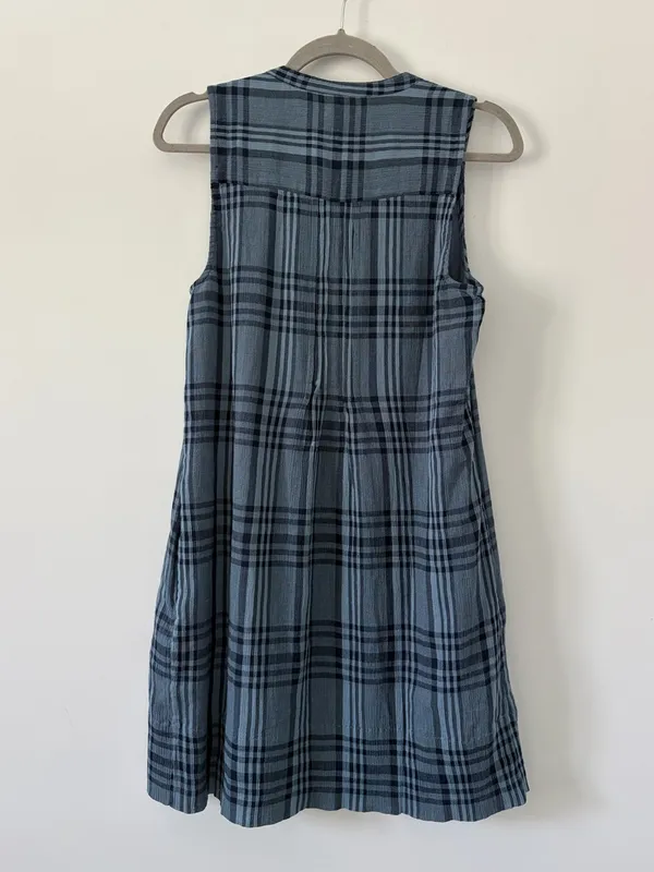 Faherty Isha Plaid Pintuck Organic Cotton Sleeveless Mini Dress Navy Blue NWT XS - Image 7