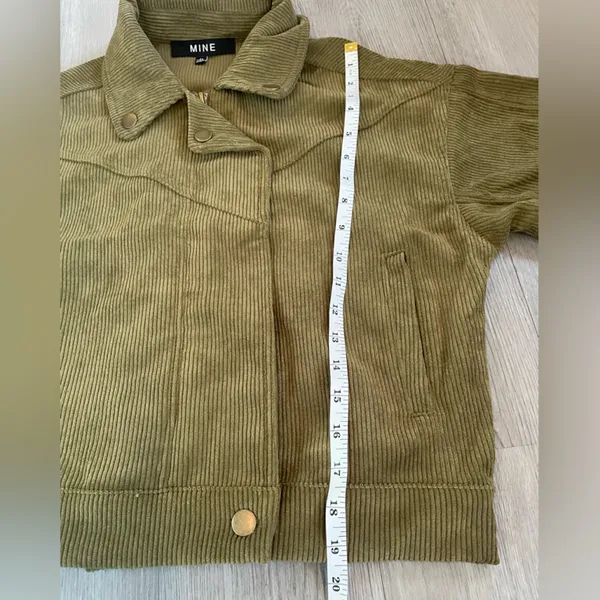 Mine Blu Pepper Green Corduroy Crop Moto Jacket ~ Size Medium - Image 11