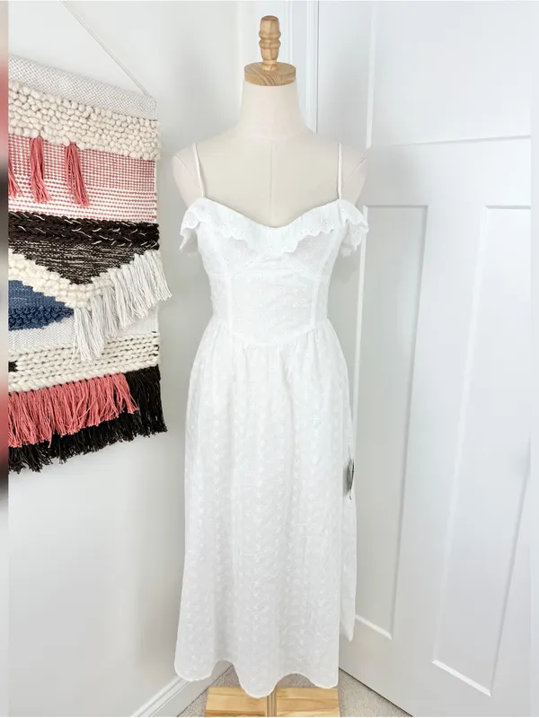 Lulus Lovely Weather Eyelet Bustier Dress White Sz L NWT - Image 2