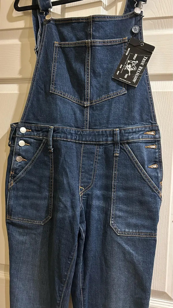 AUTHENTIC True Religion iconic horseshoe BF Slim Dark Wash Fashionable overalls - Image 7