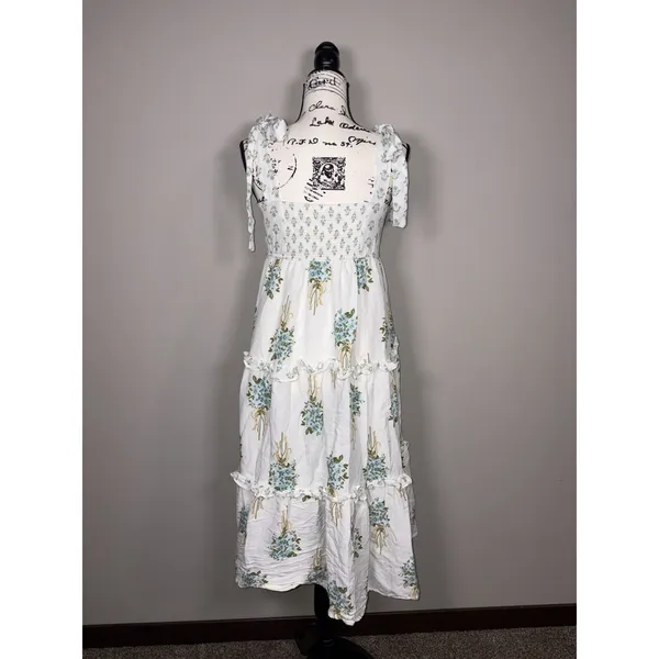 August Sky Boutique Womens Blue Floral Tie Strap Tiered Dress Size Medium - Image 3