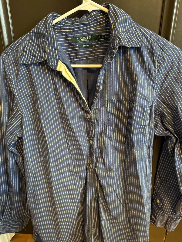 Ralph Lauren Navy and White Striped Button-Down Shirt - Image 3