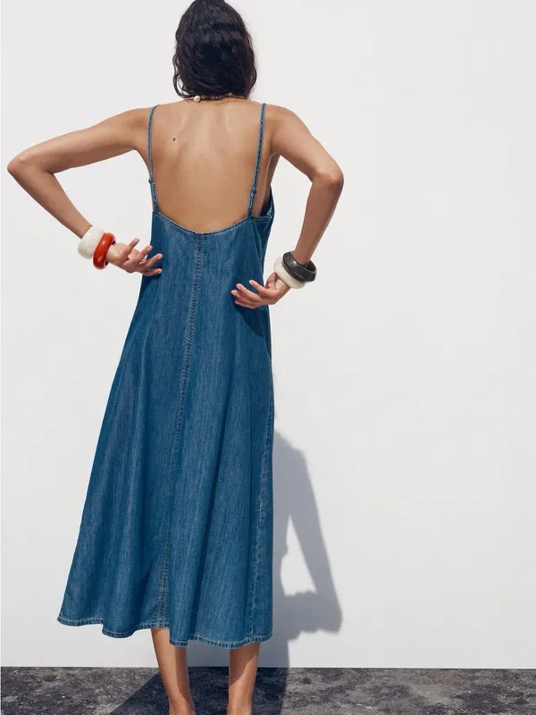 Zara Denim Slip Midi Dress in Blue - Image 6