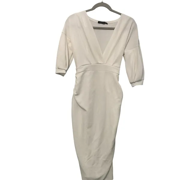 Boohoo Womens Dress White Surplice V-Neck Tie Waist Midi Size 8 - Image 4