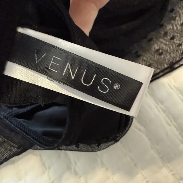 Venus Black Polka Dot Mesh Lace Lingerie Babydoll Slip Sheer Nightie Sz S Small - Image 6