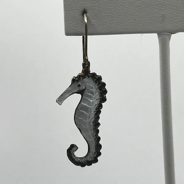 Vintage Style White Black Seahorse Drop‎ Earrings Silver Tone Nautical Coastal - Image 3