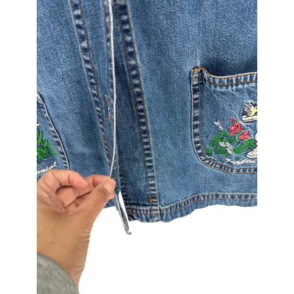 vintage Blair denim jacket embroidered cat garden designs on pockets size L - Image 6